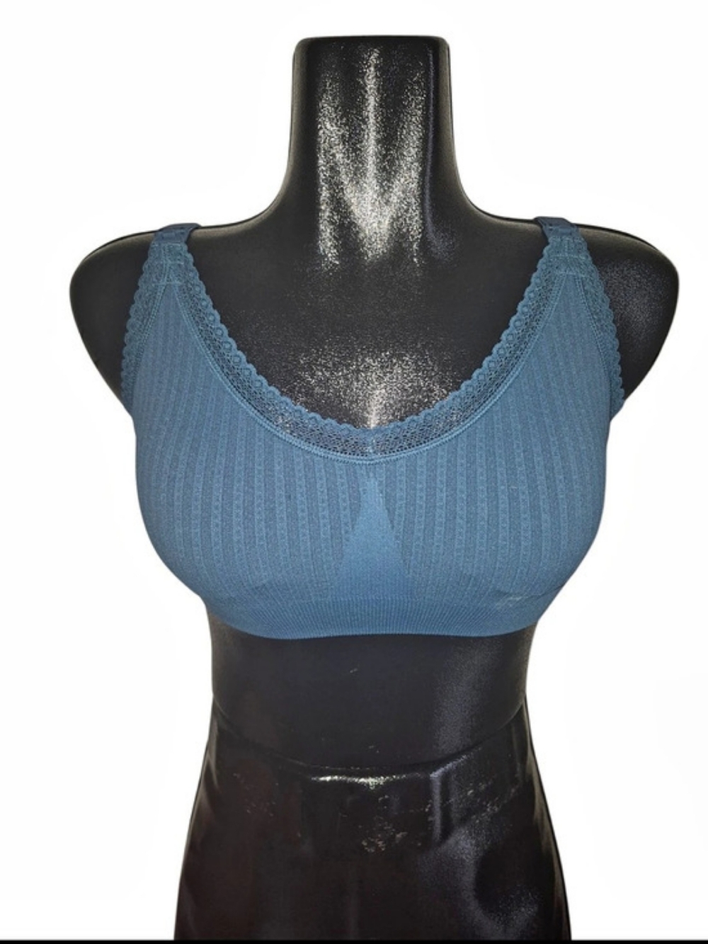 La Vie en Rose Teal Ribbed Lace Trim Nursing Bralette NWT Size M